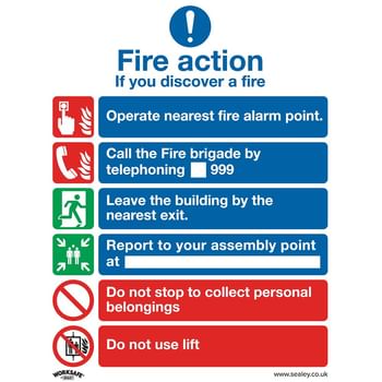 Sealey Rigid Plastic Fire Action With Lift Sign