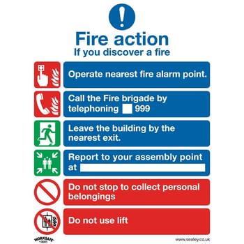 Sealey Self Adhesive Vinyl Fire Action With Lift Sign