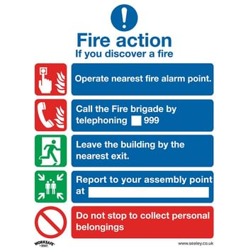 Sealey Self Adhesive Vinyl Fire Action Without Lift Sign Pack of 10
