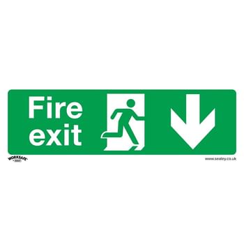 Sealey Rigid Plastic Fire Exit Arrow Down Sign Pack of 10