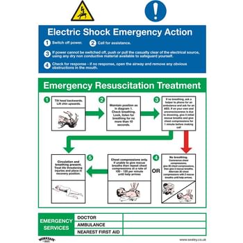 Sealey Rigid Plastic Electric Shock Emergency Action Sign