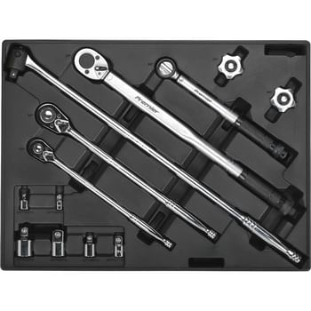 Sealey 13 Piece Ratchet, Torque Wrench, Breaker Bar and Socket Adaptor Set in Module Tray