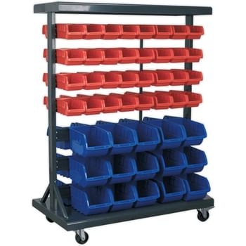 Sealey Mobile Bin Storage System and 94 Bins