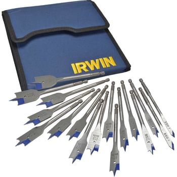 Irwin 17 Piece 4X Blue Groove Flat Wood Drill Bit Set Irwin 17 Piece 4X Blue Groove Flat Wood Drill Bit Set