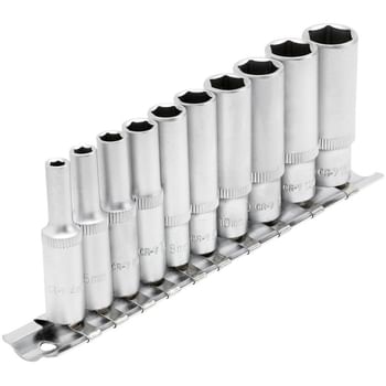 Draper 10 Piece 1/4" Drive Deep Hex Socket Set Metric on Rail