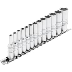Draper Expert 13 Piece 1/4" Drive Deep Hex Socket Set Metric on Rail