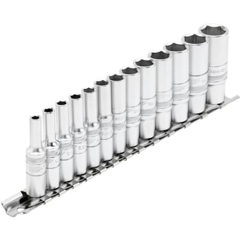 Draper Expert 13 Piece 1/4" Drive Deep Hex Socket Set Metric on Rail
