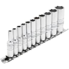 Draper Expert 11 Piece 1/4" Drive Deep Hex Socket Set Imperial on Rail