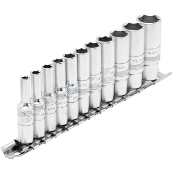 Draper Expert 11 Piece 1/4" Drive Deep Hex Socket Set Imperial on Rail