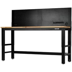 Bunker Hardwood Worktop Workbench and Power Pegboard