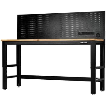 Bunker Hardwood Worktop Workbench and Power Pegboard