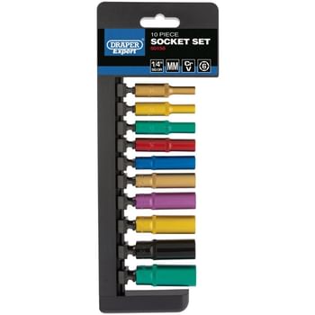 Draper 10 Piece 1/4" Drive Coloured Deep Hex Socket Set Metric