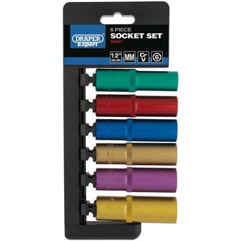 Draper Expert 6 Piece 1/2" Drive Coloured Deep Hex Socket Set Metric