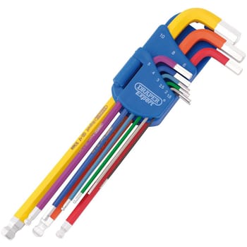 Draper 9 Piece Metric Coloured Extra Long Ball End Key Set