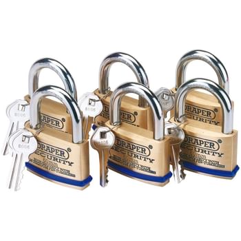 Draper Solid Brass Padlock Pack of 6 Keyed Alike
