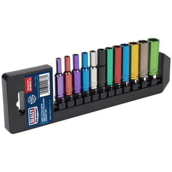 Sealey 12 Piece 1/4" Drive Coloured Deep Hex WallDrive Socket Set Metric
