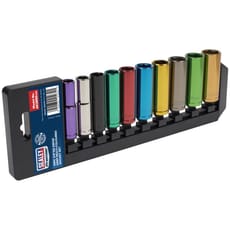Sealey 10 Piece 3/8" Drive Coloured Deep HeX WallDrive Socket Set Metric