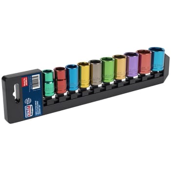 Sealey 10 Piece 1/2" Drive Coloured Hexagon WallDrive Socket Set Metric