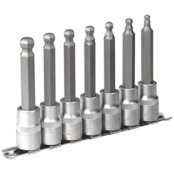 Sealey 7 Piece 1/2" Drive Ball End Long Hexagon Socket Bit Set Metric