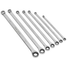 Sealey 7 Piece Extra Long Ratchet and Fixed Ring Spanner Set