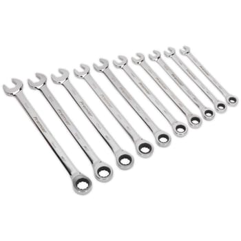 Sealey 10 Piece Extra Long Ratchet Combination Spanner Set