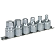 Sealey 6 Piece 1/2" Drive Stubby Hexagon Socket Bit Set Metric
