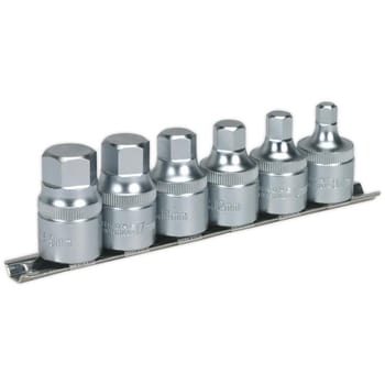 Sealey 6 Piece 1/2" Drive Stubby Hexagon Socket Bit Set Metric