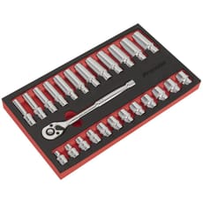 Sealey 25 Piece 3/8" Drive Ratchet Wrench and Socket Rail Set