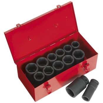 Sealey 14 Piece 3/4" Drive Deep Hexagon Impact Socket Set Metric and Imperial