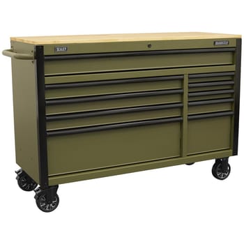 Sealey Superline Pro 10 Drawer Wooden Worktop Roller Cabinet and Power Strip