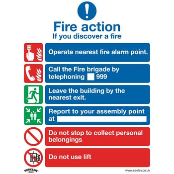 Sealey Self Adhesive Vinyl Fire Action With Lift Sign