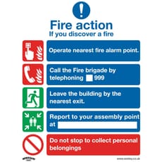 Sealey Self Adhesive Vinyl Fire Action Without Lift Sign Pack of 10