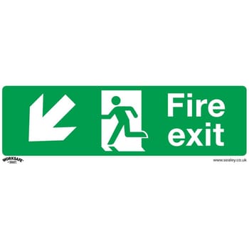 Sealey Self Adhesive Vinyl Fire Exit Arrow Down Left Sign Pack of 10