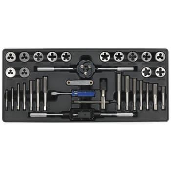 Sealey 33 Piece Tap and Die Set Metric, UNF and BSP in Module Tray