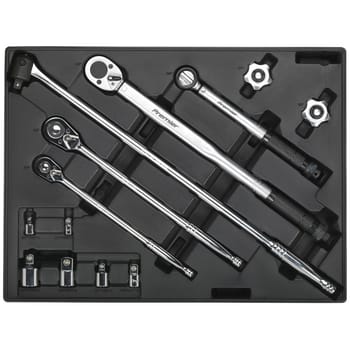 Sealey 13 Piece Ratchet, Torque Wrench, Breaker Bar and Socket Adaptor Set in Module Tray