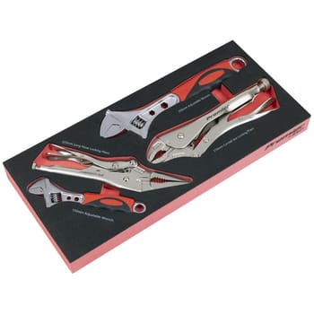 Sealey Premier 4 Piece Locking Pliers and Adjustable Spanner Set in Module Tray