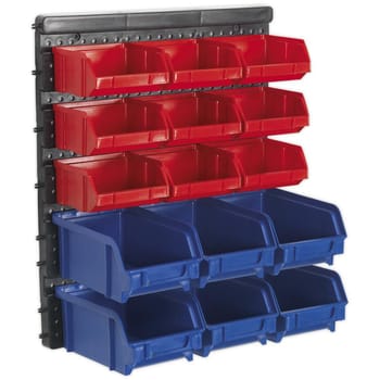 Sealey Wall Mount Bin Storage System and 15 Bins