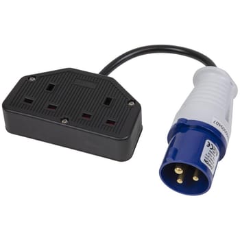 Sealey 16A/13A Trailing Twin Socket and 2P+E Blue Plug Cable Set