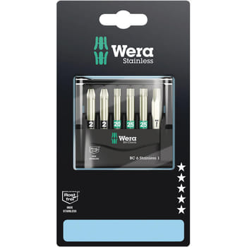Wera 6 Piece Stainless Steel Screwdriver Bit Set